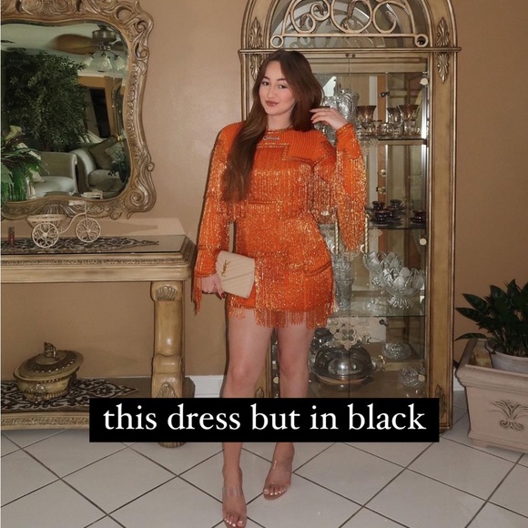 US6/M embellished shift mini dress beaded fringe tassels layered - Picture 4 of 6